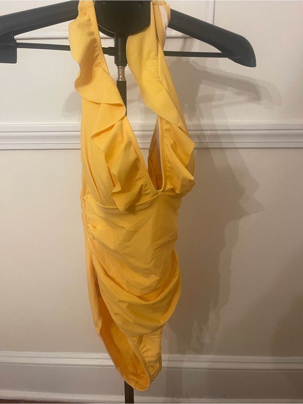 Ellen Tracy Yellow Ruffle Halter One-Piece Swimsuit